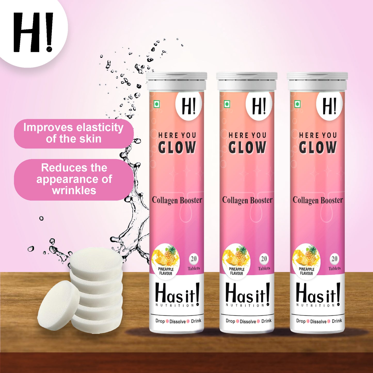 Here You Glow | Vegan Collagen Booster | 20 Effervescent Tablet