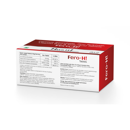Hasit Fero Hi | Iron And Folic Acid Tablet To Manage Iron Deficiency | Pack Of 100 Tablets