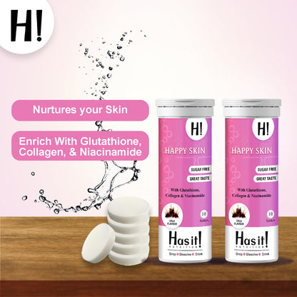 600 mg Glutathione| Collagen| Niacinamide| HasIt Happy Skin| Effervescent 10 tablets