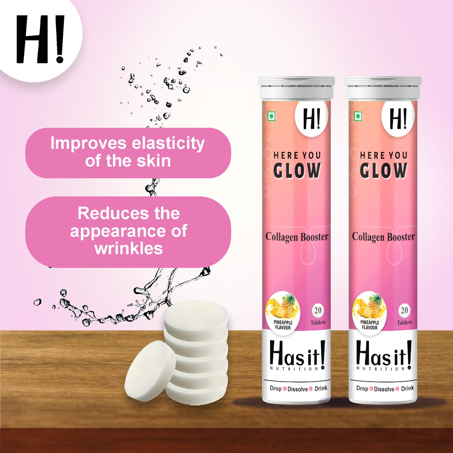 Here You Glow | Vegan Collagen Booster | 20 Effervescent Tablet